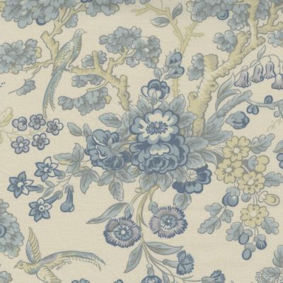 Regency Somerset Blues - Glastonbury Floral White Gray x 10"
